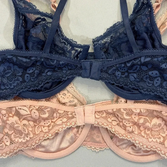 Set of 2! Maidenform Modern Beauty Lace Unlined Demi Bras Navy / Mauve Size 34C - Picture 4 of 5
